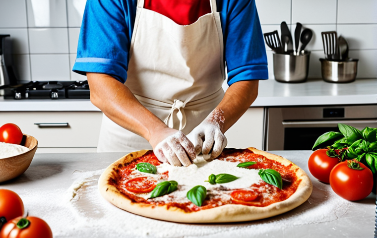 이탈리아 피자 종류 - Making Pizza at Home**

A brightly lit kitchen scene. A person wearing an apron is preparing pizza d...