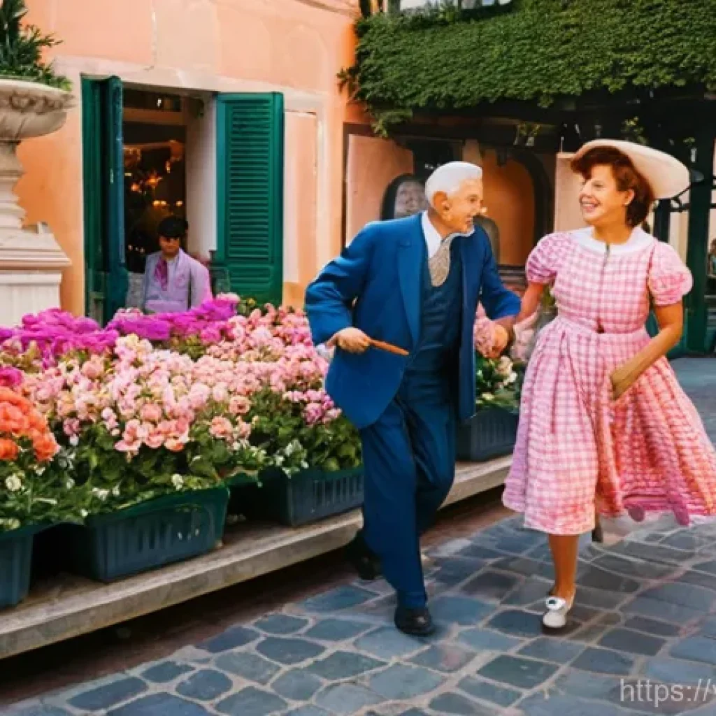 이탈리아 영화감독 페데리코 펠리니 - **Prompt:** A bustling, whimsical Italian piazza during golden hour, filled with diverse, elegantly ...