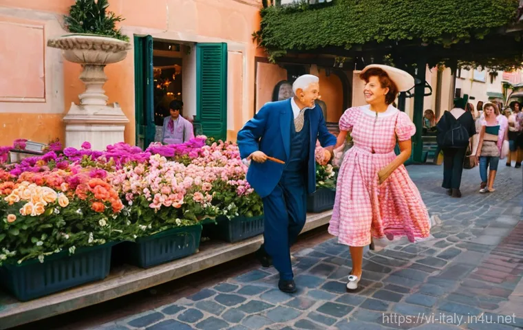 이탈리아 영화감독 페데리코 펠리니 - **Prompt:** A bustling, whimsical Italian piazza during golden hour, filled with diverse, elegantly ...