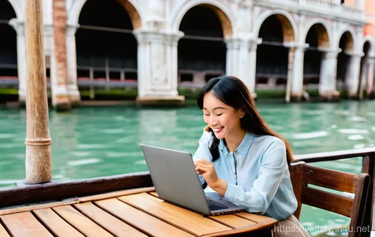 이탈리아어 공부 방법 추천 - **Prompt 2: Digital Language Learning and Global Connection**
    A dynamic close-up shot of a brigh...