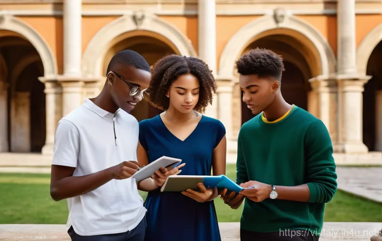 이탈리아와 한국 교육제도 차이 - **Prompt:** A group of diverse university students, dressed in fashionable yet comfortable casual we...