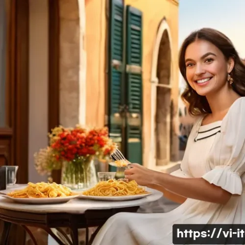 Home 11 이탈리아와 한국 여행 스타일 차이 - **Prompt 1: Tranquil Italian Culinary Evening**
An elegant, sophisticated woman in a tasteful, m...