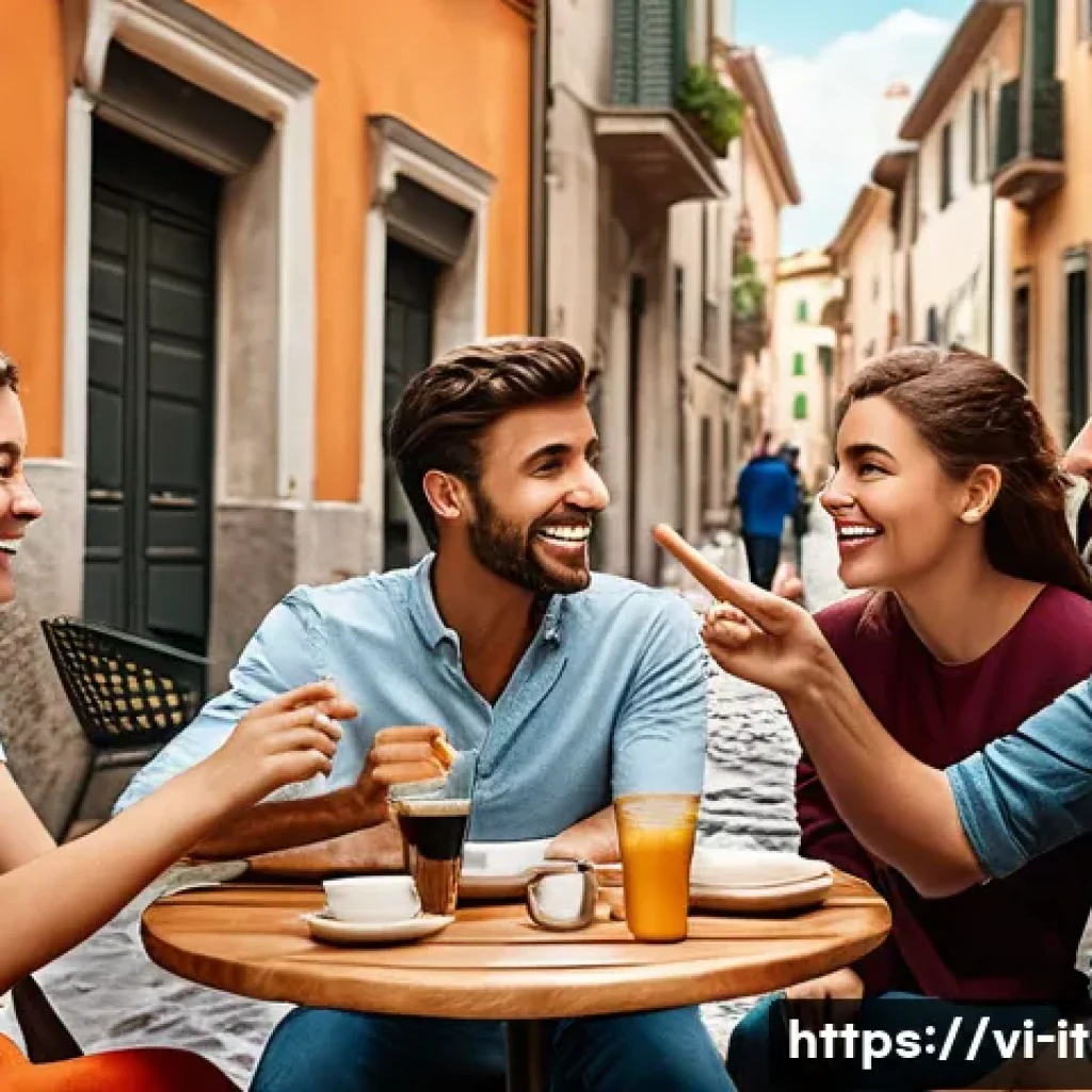 이탈리아와 한국인의 성격 비교 - A vibrant street scene in Italy featuring a group of expressive Italian people engaged in lively con...