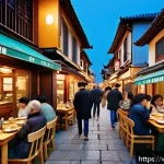 Home 20 이탈리아에서 한국 음식 구하기 - A lively street scene in Milan’s Porta Venezia district featuring a bustling Korean restaurant with ...